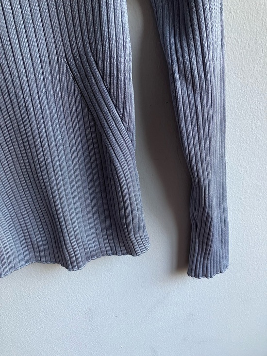 Abercrombie & Fitch Gloss Slashneck Sweater Size L Blue Ribbed Boatneck Knit Top - Picture 4 of 11